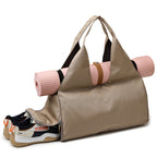 Women's Foldable Waterproof Gym Bag Large Hobo Tote with Shoe Pocket for Pilates Travel & Fitness